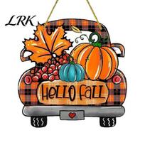 Indoor Outdoor Hanging Sign Hello Fall Wooden Sign, Retro Plaid Pickup Truck Ornaments, Wall Pendant Holiday Entrance Ornament with Pumpkin And Maple oranžinė