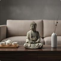Buddha Statue StoneLook Figurine Weathered Tabletop with Base for Office Desk,