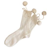 Women Calf Socks Tassels Pom Pom Crew Socks Loose Socks Solid Color Ankle Socks Simple Middle Tube Socks Streetwear Gift balta
