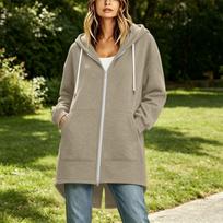Women's Long Zip Up Hooded Jacket Loose Fit Casual Outerwear with Pockets XXL chaki