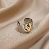 Gold&Silver Heart Shaped Ring Stainless Steel Finger Ring Love Heart Opening Ring  Party