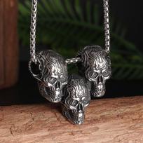 Gothic Three Ghost Heads Pendant Hell Demon Skull Necklace Men's Punk Moto Rock Jewelry Halloween Gift