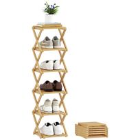 Shoe Rack, Foldable Shoe Stand with 6 Levels Made of Bamboo, for Max. 9 Pairs of Shoes, 30 x 29 x 108 cm, Natural 30 x 29 x 108 cm