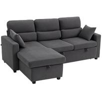 Miegamoji sofa, L formos svečių sofa 205x135x76 cm, tamsiai pilka, su daiktadėže