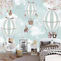 3d Cartoon Mural Hot Air Balloon Wall Mural Living Room Children's Bedroom Background Wallpaper 200 cm(W) x 140 cm(H)