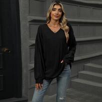 Autumn and Winter V-neck Loose Casual Long Sleeved T-shirt Women Fashion Elegant Simple New Solid Color Top Office Shirt Women's Clothing S juoda
