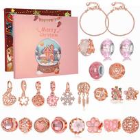 24 Days Christmas Advent Calendar 2025 Charm Bracelet Making Kit Rose GoldCharm Beads for Girls Kids Xmas rožinė