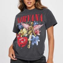 26 NIRVANA ANGELES IN THE SKY OVERSIZE TEE Unisex T-Shirt M gray