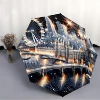 Sulankstomas skėtis Londono panorama su ikoninėmis įžymybėmis, apšviestomis naktį. Kūrybingas nešiojamas sulankstomas skėtis tinka šventėms (as the picture,Iron&8K)