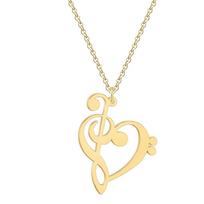 Kinitial Simple Design Treble and Bass Clef Heart Pendant Necklace Chain for Gift Charm Heart Music Teacher Necklaces Jewelry 50cm