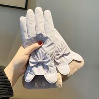Down Cotton Plush Thickened Gloves  Ears Finger Mittens Bow Anti-cold Mittens  Kids šviesiai violetinė spalva