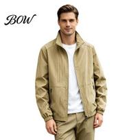 Spring Autumn Windbreaker Outerwear Men Jacket, Windproof Waterproof Stand Collar Coat, Casual Zip-up Versatile Streetwear for Daily Wear Jacket with M chaki