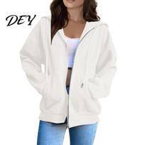 Fall Hooded Coat Women Zip-Up Hoodies, Casual Long Sleeve Sweatshirt with Pockets, Drawstring Winter Solid Color Apparel S balta