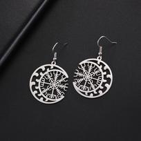 Dawapara Norse Compass Vegvisir Dangle Earrings Crescent Moon Protection Scandinavian Amulet Stainless Steel Jewelry