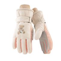 Non-slip Cycling Gloves Warm Snowboard Gloves Cute Bear Outdoor Sports Gloves  for Women smėlis