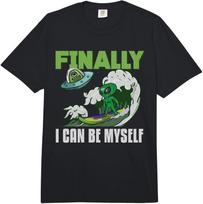 Funny Finally I Can Be Myself Alien Surf Waves Surfing Gift Comfort Colors Adult Heavyweight  Unisex T-Shirt L