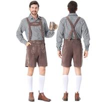 Men's Bavarian Oktoberfest Costume Set - Plaid Shirt, Suspenders and Suit Jacket for Festival L