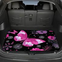 Universal Car Trunk Mat with a Vibrant Dark-themed Pink Butterfly and Floral Pillowcase Black Background with Striking Pink 75*100cm