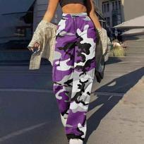Womens Trendy Casual Streetwear Baggy Cargo Pants With Pockets Wide Leg Trousers Loose Overalls Long Pants S violetinė