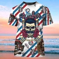 Summer New Men's T-shirt 3D Printed Pattern Barber Shop Comfortable and Casual Trend Round Neck Plus Size Top Casual Short Sleev XXS