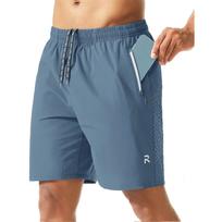 Men's Quick Dry Stretch Shorts with Zip Pockets and Drawstring Waist for Sports and Casual Wear M