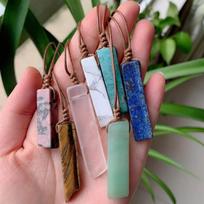 Natural Stone Pendant Raw Mineral Irregular Rectangle Quartz Pendulum Amazonite Tiger Eye Lapsi Pink Crystal Necklaces Healing Amazonite
