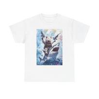 Gangster Kitty On Shark Graphic T Shirt Funny Unisex Heavy Cotton Tee XXXXL