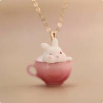 Pendant with Teacup Adorable Hare Bunny Charm for Girls, Teens, Daily Wear,