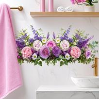 Fresh Floral Pattern Sink Area Background Wall Sticker Bathroom Wall Decoration Self-Adhesive Removable Waterproof Sticker A4