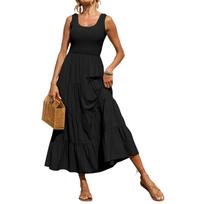 Women's Fashion Temperament Commuting Color Vest Shirring Stitching A-line Large Swing Dress S juoda