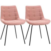 Set of 2 Dining Chairs Accent Chairs Kitchen Chairs, Retro Design, Velvet Look, 50 cm x 61 cm x 79 cm, Pink 50 x 61 x 79 cm rožinė