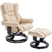 Relax Chair with Ottoman, Reclining Function, Swivel, up to 160 kg, Faux Leather, Metal Frame, Cream, 80 x 79 x 100 cm 80 x 79 x 100 cm