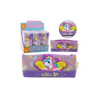 Mokyklinis pieštukinis dėklas su vienaragiu violetinės spalvos 20 x 8,5 cm