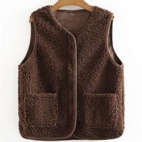 Women's Plush Fleece Vest - One-Piece Outerwear for Spring and Autumn 4XL (50-60 kg) kava