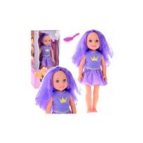 Lėlė su suknele, karūna ir ilgais plaukais, violetinis šepetys 38 cm