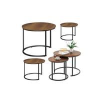 Apvalus kavos staliukas rinkinys 3in1 Vintage natūrali mediena 51cm 40cm 30cm
