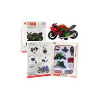 Metalinis surenkamas motociklas 1:14 žalias ir raudonas