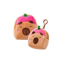 Pliušinė piniginė su raktų pakabuku Capybara Strawberry Pink 9,5 x 8 cm
