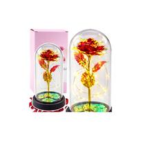 Amžinoji rožė krištolo kupole su LED apšvietimu raudona 21x11cm