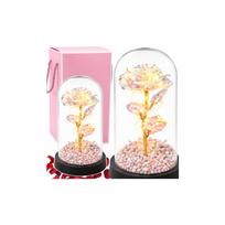 Amžinoji rožė stikliniame kupole su LED kristalų apšvietimu 21,5 x 11 cm