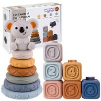 Minkštų guminių sensorinių kaladėlių rinkinys WOOPIE BABY 3-in-1 su meškiuku