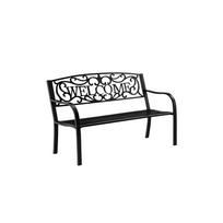 Sodo suoliukas „Taras Ogród Park“ iš metalo su atlošu „WELCOME“, juodos spalvos, 127 cm