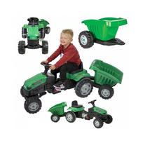Pedalinis traktorius su priekaba WOOPIE Farmer GoTrac MAXI, žalias