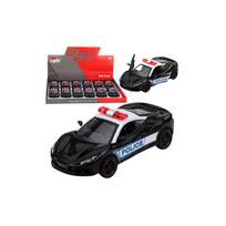 Sportinis Policijos automobilis su varikliu, metalinis „pull-back“ modelis, juodos spalvos, 1:43