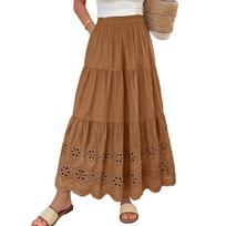 Women's Casual Cute Stretch High-Waisted -Eye A-Line Maxi Dress One Size chaki