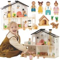 Medinis lėlių namelis TOOKY TOY su priedais ir šeima (20 el.)