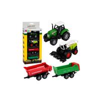 Žemės ūkio transporto priemonių rinkinys: traktorius, šienapjovė, priekabos, transportas, mastelis 1:68, 4 vnt.