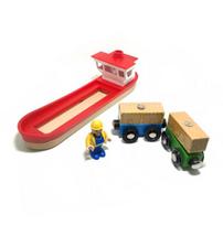 Wooden Dock Loading Crane Cargo Ship Scene Toy Accessories Compatible With Train Track Series For Kids PD81
