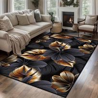 1pc Black Flower Patterned Cashmere Rug, Machine Washable, Non-Slip, Soft Foot Pads, Ideal for Both Indoor And Outdoor Use 40cm x 60cm