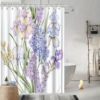 Lavender Iris & Forget-Me-Not Shower Curtain - Pale Lavender Irises, Blue Forget-Me-Nots, White Lilies, Anti-Fade Polyester W60H190(CM)-1 Pcs